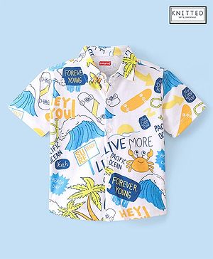 Babyhug 100% Cotton Knit Half Sleeves Regular Collar Beach Print Shirt - White