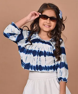 Lilpicks Couture Full Sleeves Tie Dye Styled Top - White Blue