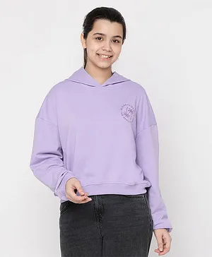 Lil Tomatoes Cotton Looper Full Sleeves Placement Printed Hooded   Sweatshirt - Purple