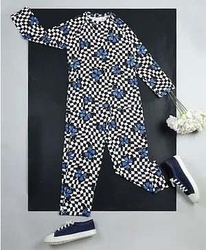 RAINE AND JAINE Full Sleeves  Butterfly Printed Night Suit - White Blue