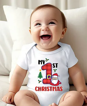 KNITROOT Christmas Theme Half Sleeves Placement My 1st Christmas Printed Onesie - White