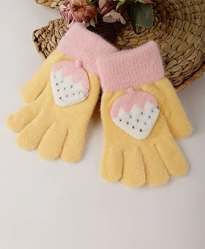 PASSION PETALS Self Design Strawberry Applique Detailed Gloves -  Yellow