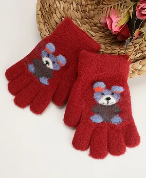 PASSION PETALS Self Design Bear Applique Detailed Gloves - Red