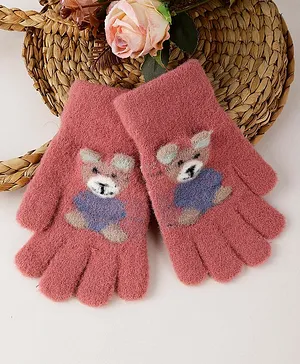 PASSION PETALS Self Design Bear Applique Detailed Gloves - Pink