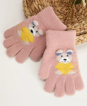 PASSION PETALS Self Design Bear Applique Detailed Gloves - Light Pink