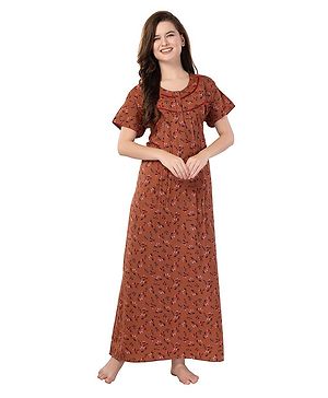 Piu Half Sleeves Floral Printed Maternity Night Dress - Orange