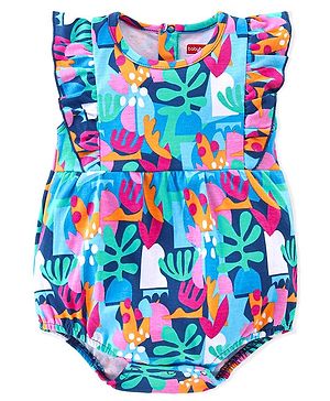 Babyhug 100% Cotton Knit Sleeveless Onesie with Sea World Print - Multicolour