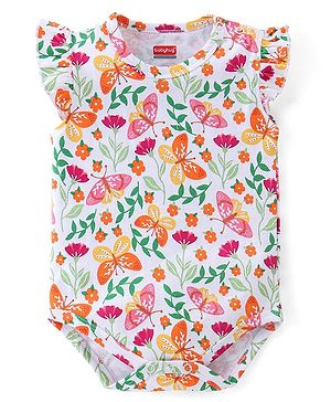 Babyhug 100% Cotton Sleeveless Onesie With Floral Print - White & Pink