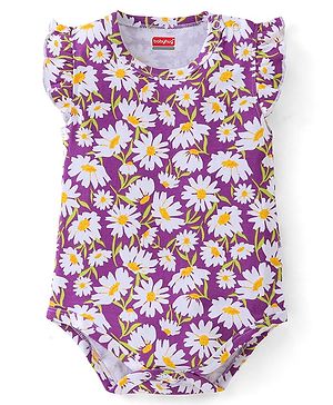 Babyhug 100% Cotton Sleeveless Onesie With Floral Print - Purple