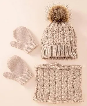 Priaansha Creations Self Designed Winter Warm Cap  Scarf & Gloves Set -Beige