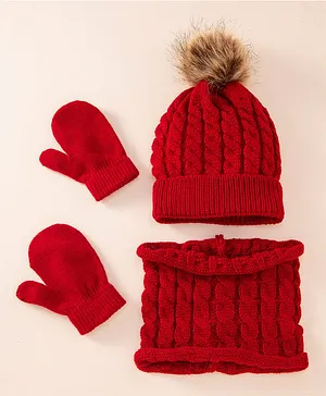 Priaansha Creations Self Designed Winter Warm Cap  Scarf & Gloves Set - Maroon