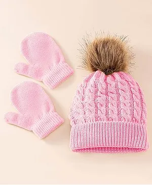 Priaansha Creations Self Designed Winter Warm Cap Glove Set - Pink