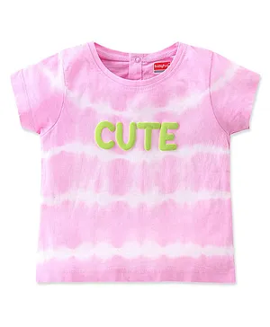 Babyhug Cotton Knit Half Sleeves T-Shirt Tie Dye with Text Print - Pink & White
