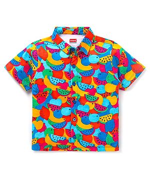 Babyhug 100% Cotton Knit Half Sleeves Regular Collar Shirt With Watermelon Print- Multicolor