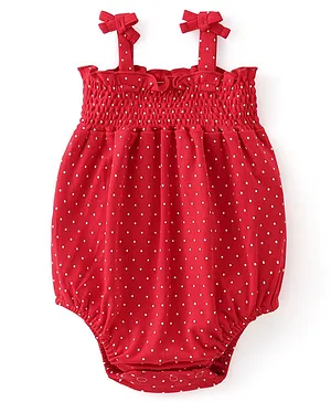 Babyhug 100% Cotton Sleeveless Onesies With Dots Print - Red