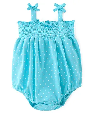 Babyhug 100% Cotton Knit Sleeveless Onesie with Polka Dots Print - Blue