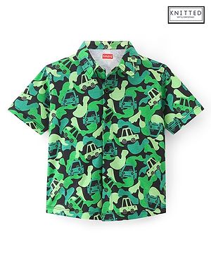 Babyhug 100% Cotton Knit Half Sleeve Shirt With Car Print - Green