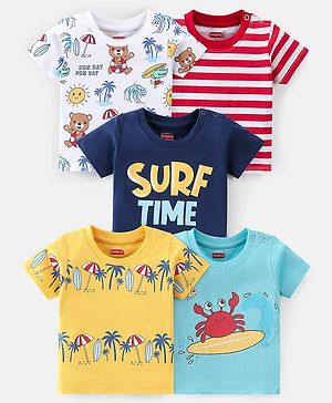 Babyhug 100% Cotton Half Sleeves T-Shirt Bear Print Pack of 5- Multicolour
