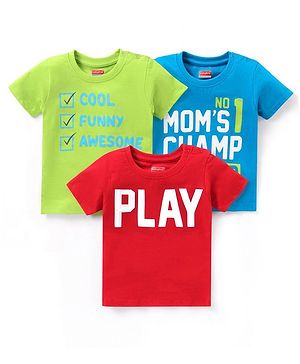 Babyhug Cotton  Half Sleeves T-Shirt With Text Graphics Pack of 3 - Multicolour