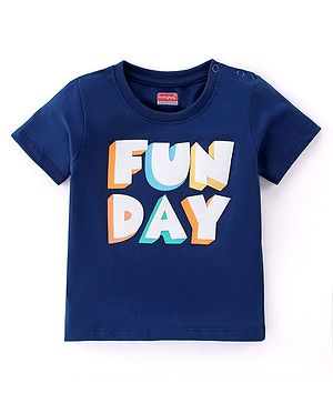 Babyhug Cotton Half Sleeves T-Shirt With Text Graphics - Navy