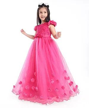 Mark & Mia Half Sleeves Party Dress Floral Embroidered with Bow Applique - Pink