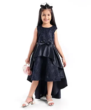 Mark & Mia Sleeveless High Low Design Dress with Floral Embroidered & Bow Applique -Navy Blue