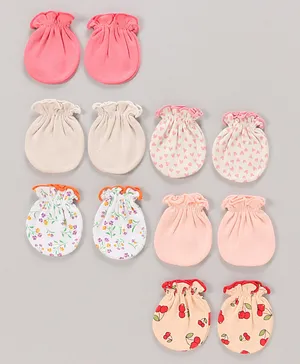Ben Benny Interlock Mittens Set Solid & Floral Printed Pack of 6- Multicolour
