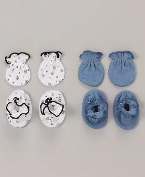 Ben Benny Interlock Mittens and Booties Alphabet Print & Solid Colour Pack of 4 - Grey & White