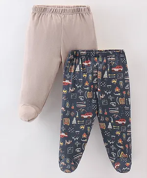 Ben Benny Interlock Bootie Leggings Cars Printed Pack of 2 - Blue & Beige