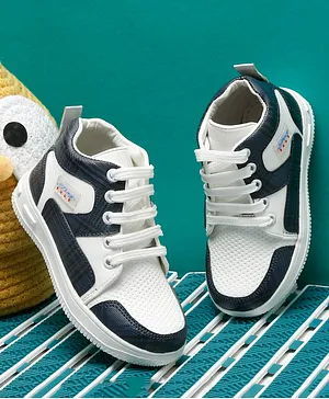 Tiny Bugs Unisex Colour Blocked Mid Top Sneakers -  White & Navy Blue
