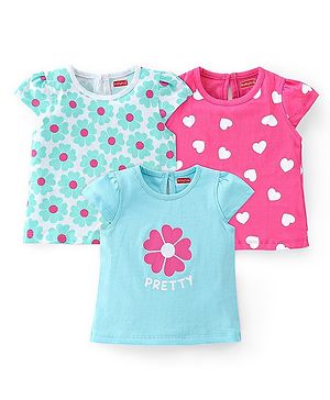 Babyhug 100% Cotton Knit Half Sleeves T-Shirt Floral Print Pack of 3- Multicolour