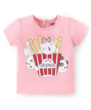 Babyhug 100% Cotton Half Sleeves T-Shirt With Kitty Graphics- Pink
