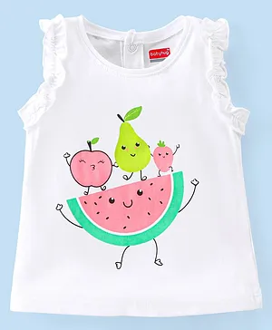 Babyhug Cotton Knit Sleeveless Fruity Print T-Shirt - Off White