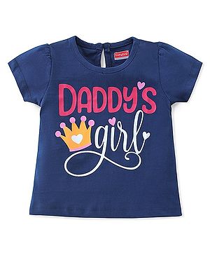 Babyhug 100% Cotton Knit Half Sleeves T-Shirt Text Graphics - Navy Blue