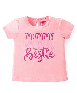 Babyhug 100% Cotton Half Sleeves T-Shirt With Heart Graphics - Pink