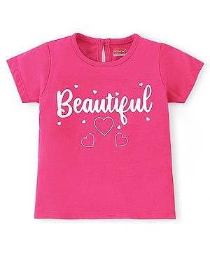 Babyhug Cotton Knit Half Sleeves Beautiful Printed T-Shirt - Pink