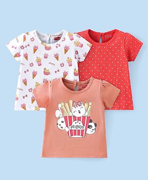 Babyhug Cotton Half Sleeves T-Shirt with Panda Graphics Print Pack of 3 - Red & White