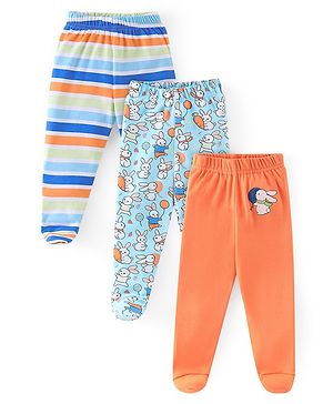 Babyhug Cotton Knit Footed Bootie Leggings Bunny Printed  Pack of 3 - Blue & Peach