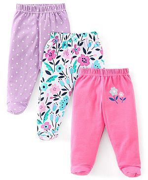 Babyhug Cotton Interlock Knit Bootie Legging Floral Print Pack of 3 - Multicolor
