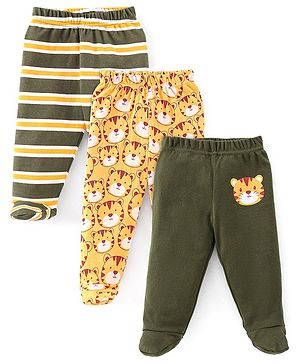 Babyhug Cotton Interlock Knit Bootie Legging Stripes & Tiger Print Pack of 3 - Multicolor