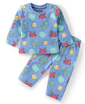 Babyhug Cotton Interlock Knit Full Sleeves Night Suit Crab Print - Navy