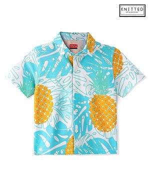 Babyhug 100% Cotton Knit Half Sleeves Shirt Pineapple Print - Blue