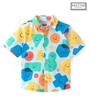 Babyhug 100% Cotton Knit Half Sleeves Shirt Shapes Print - Light Blue