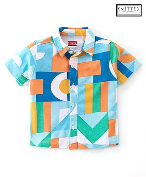 Babyhug 100% Cotton Knit Half Sleeve Regular Collar Shirt Abstract Print - Multicolour
