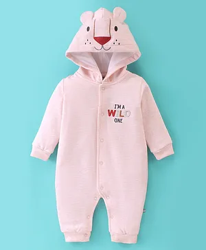 Wonderchild Full Sleeves Placement Text Hooded Romper - Peach