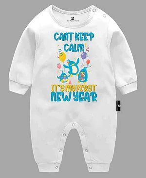 The Peppy Tend New Year Theme Full Sleeves Placement Cant Keep Calm Its My First New Year  Printed Unisex Romper - White