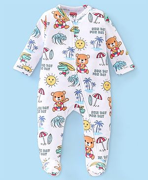 BABYHUG FULL SLEEVES SLEEPSUIT UNISEX WHITE AOP 9-12 month