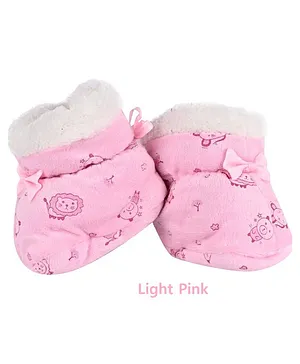 Ziory Animals Printed Fur Detailed First Walk Booties - Light Pink