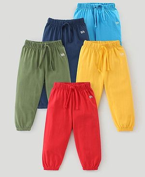 Babyhug Cotton Jersey Knit Full Length Solid Lounge Pants Pack of 5 - Multicolour