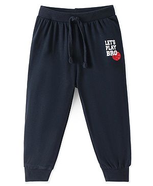 Babyhug Cotton Jersey Knit Full Length Lounge Pant Text Printed - Navy Blue